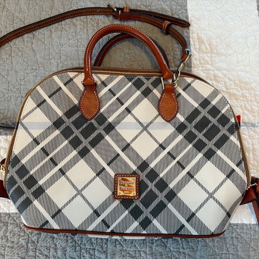 Dooney & Bourke White & Black Plaid Leather Purse